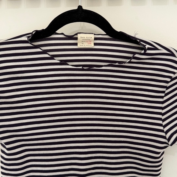 Zara girls Black and White Striped Short Sleeve Tee size 11/12 - Picture 3 of 5